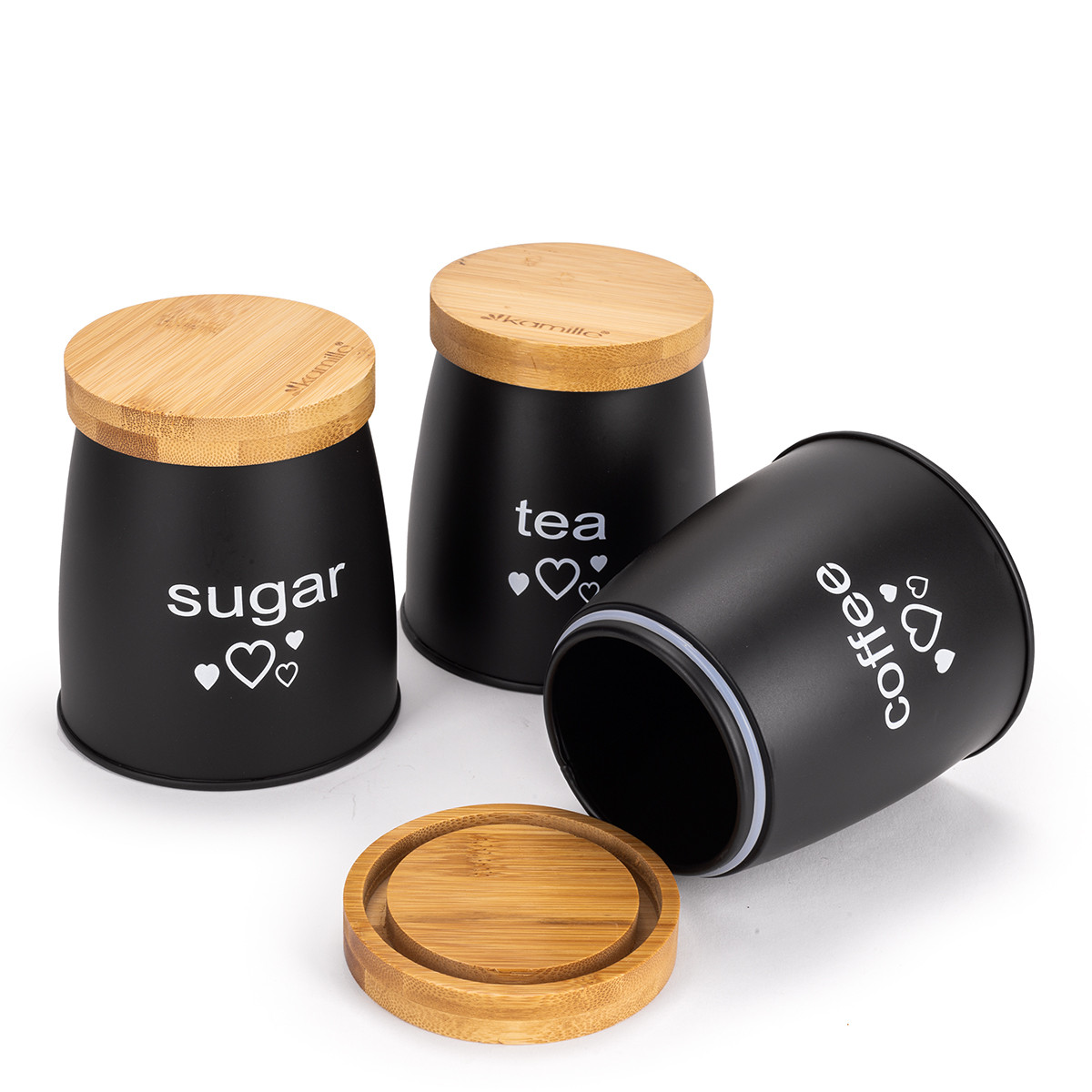 Набір ємностей Kamille для чаю, кави та цукру 3 шт чорні КМ1129