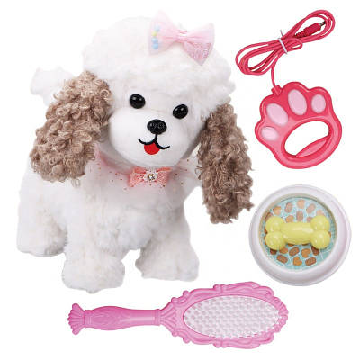 Плюшева собачка пудель іграшка на пульті повідку для дівчинки Інтерактивний улюбленець ходить гавкає виляє слухається
