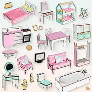 "Оптимальний" набір лялькових меблів NestWood для Барбі 19 од, рожево-м'ятний, фото 4