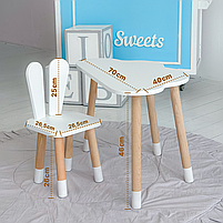Набір дитячих меблів столик хмаринка і стільчик зайчик, стілець 26.5х26х25 та стіл 46х70х40, білий колір, фото 10