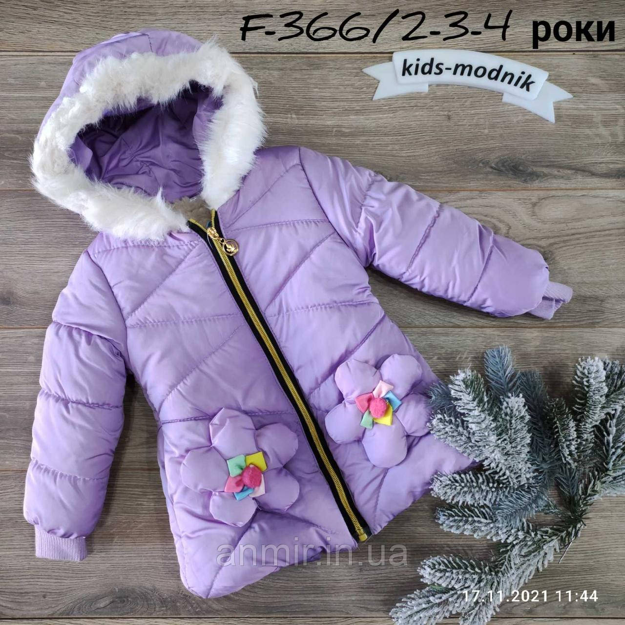 Куртка дитяча єврозима з капюшоном РОМАШКИ для дівчинки 2-4 роки, колір фіалка
