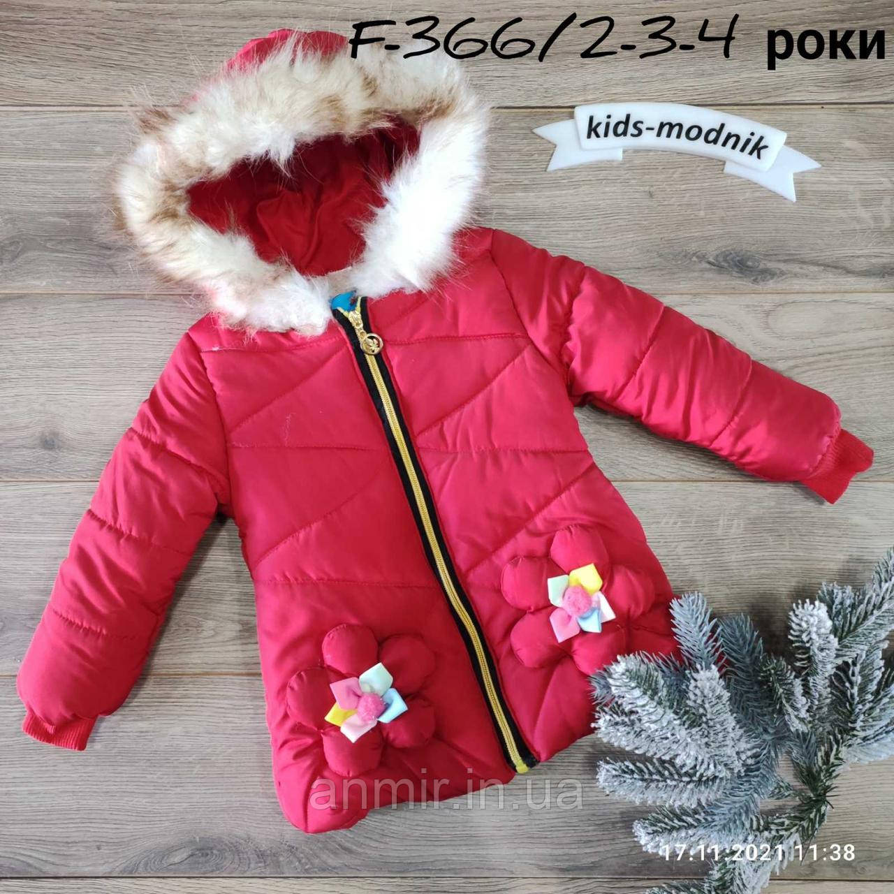 Куртка дитяча єврозима з капюшоном РОМАШКИ для дівчинки 2-4 роки, червоного кольору