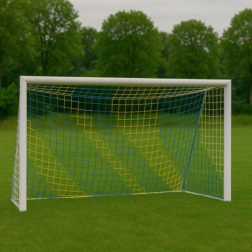 Сітка тренерувальна футбольна вузлова «Ексклюзив 1,5» довжина 5 м, жовто-синя (комплект з 2 шт.)