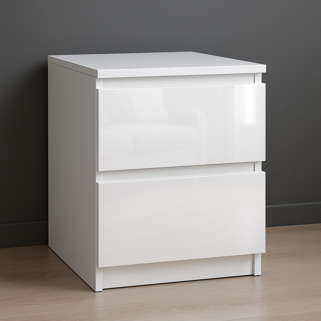 Тумба приліжкова для спальні Брайт біла глянцеві фасади 2 ящики МДФ Майстер Форм, фото 1