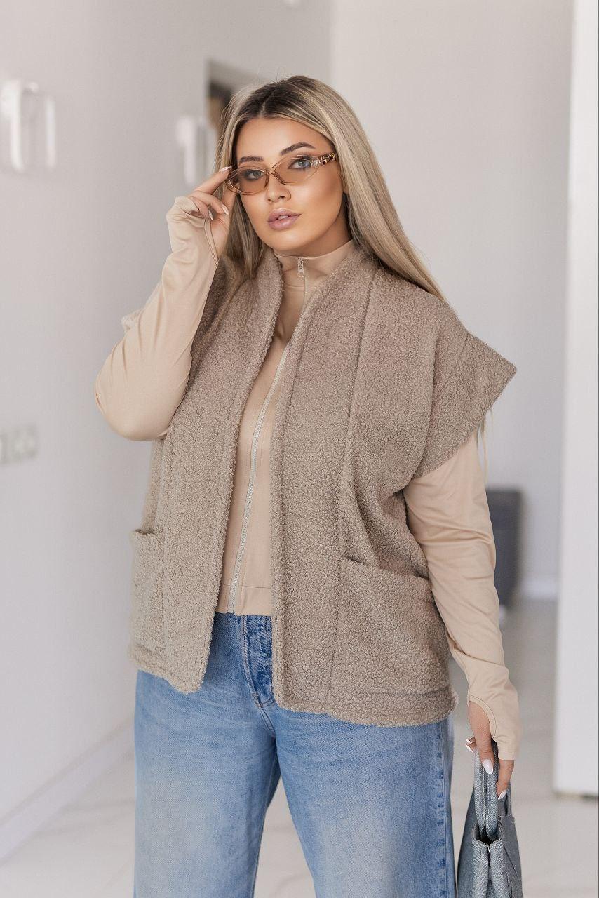 Жіноча жилетка барашек на флісі великого розміру батал Україна Розміри: 50-52, 54-56, 58-60, 62-64