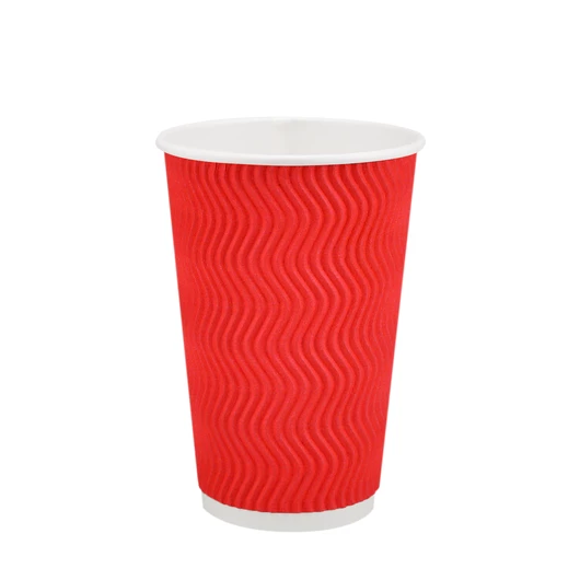 Стакан паперовий 340 мл подвійний гофро Wave червоний, 15 шт.