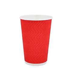 Стакан паперовий 340 мл подвійний гофро Wave червоний, 15 шт.