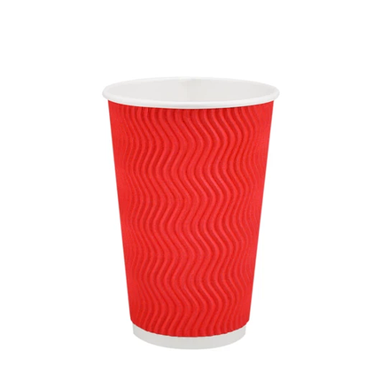 Стакан паперовий 340 мл подвійний гофро Wave червоний, 15 шт., фото 1