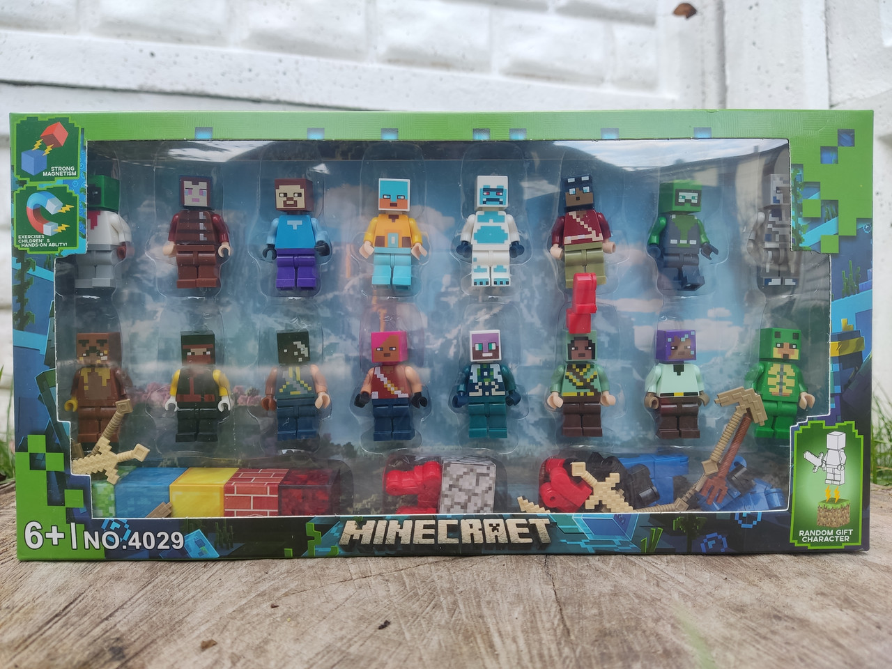 Набір фігурок Майнкрафт 16 штук з магнітними ніжками та магнітними блоками Minecraft, фото 1