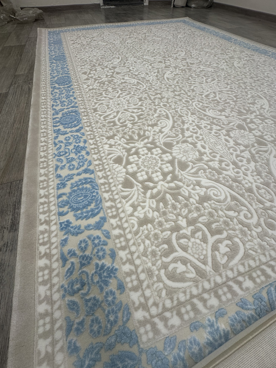 АКРИЛОВИЙ КИЛИМ LIMA 1185 КРЕМОВИЙ З БЛАКИТНИМ, фото 1