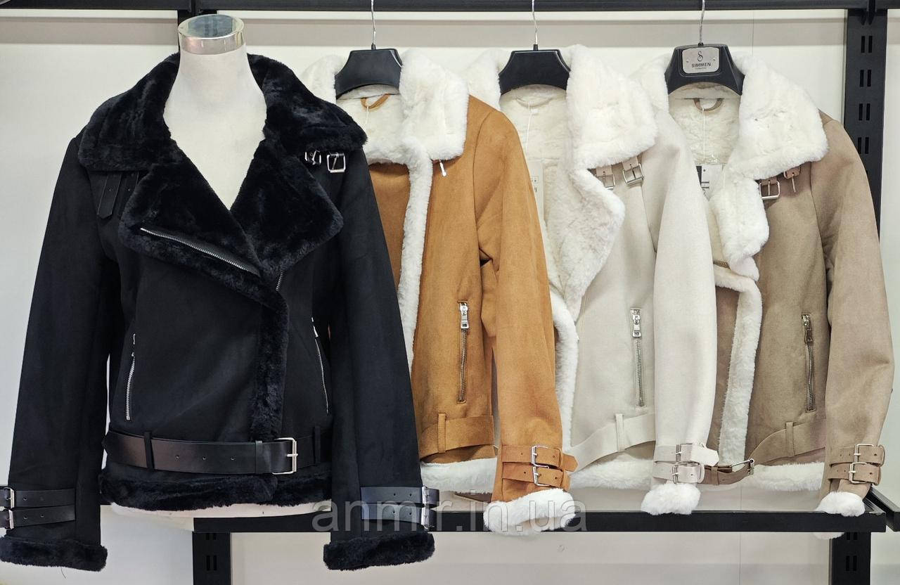 Жіноча дублянка зимова на хутрі відкладний комір норма 42-46, колір уточнюйте під час замовлення