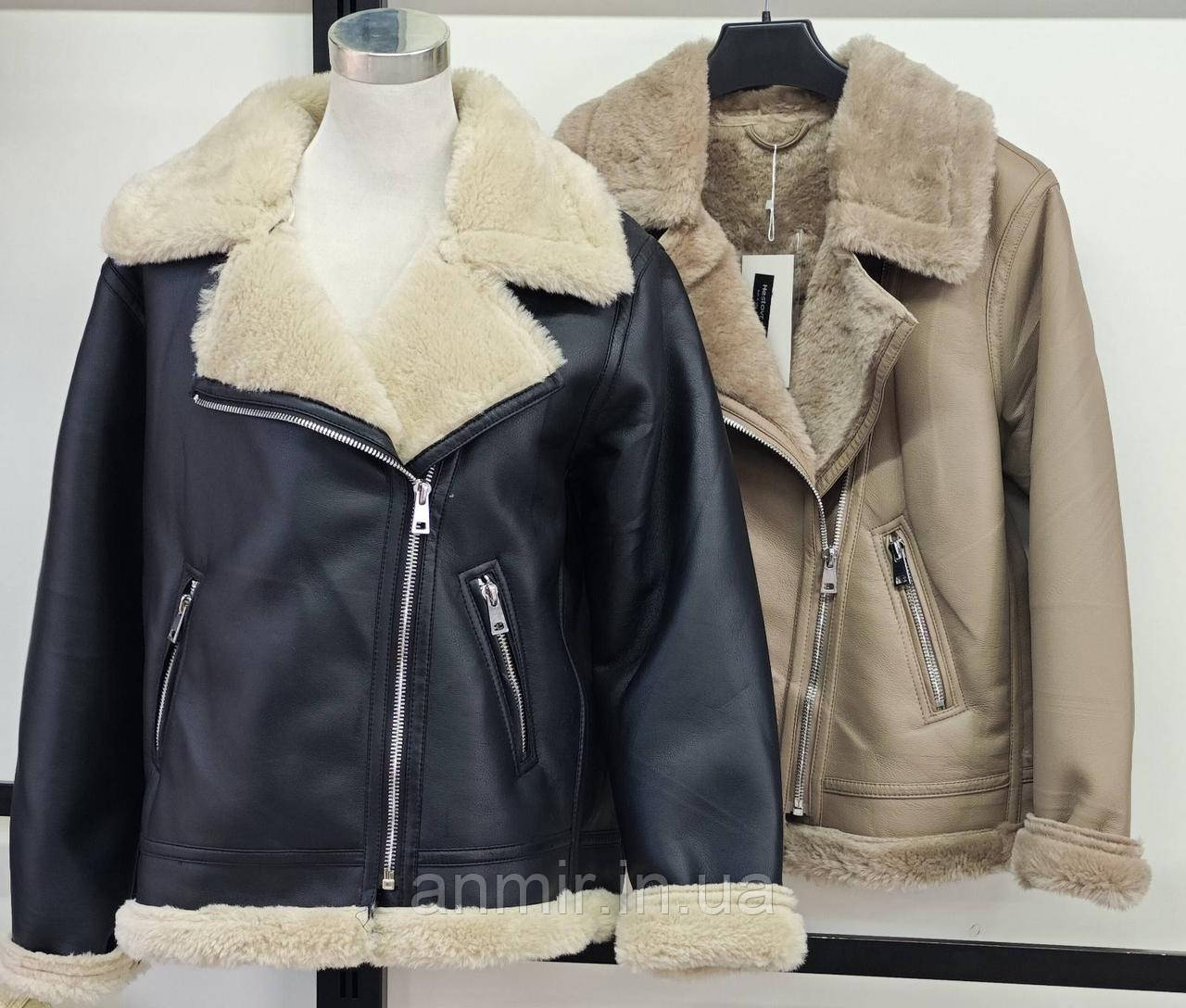 Жіноча дублянка зимова на хутрі відкладний комір норма 42-46, колір уточнюйте під час замовлення