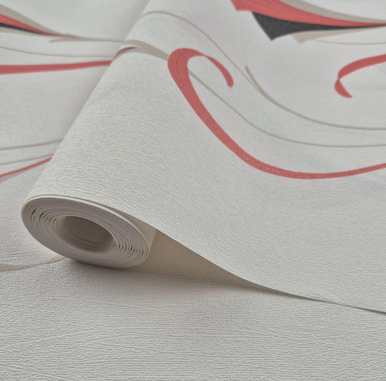 Шпалери вінілові на флізеліні 0.53 × 10.05 м Marburg 81968, молочні з червоним — для спальні, вітальні, коридору, фото 1