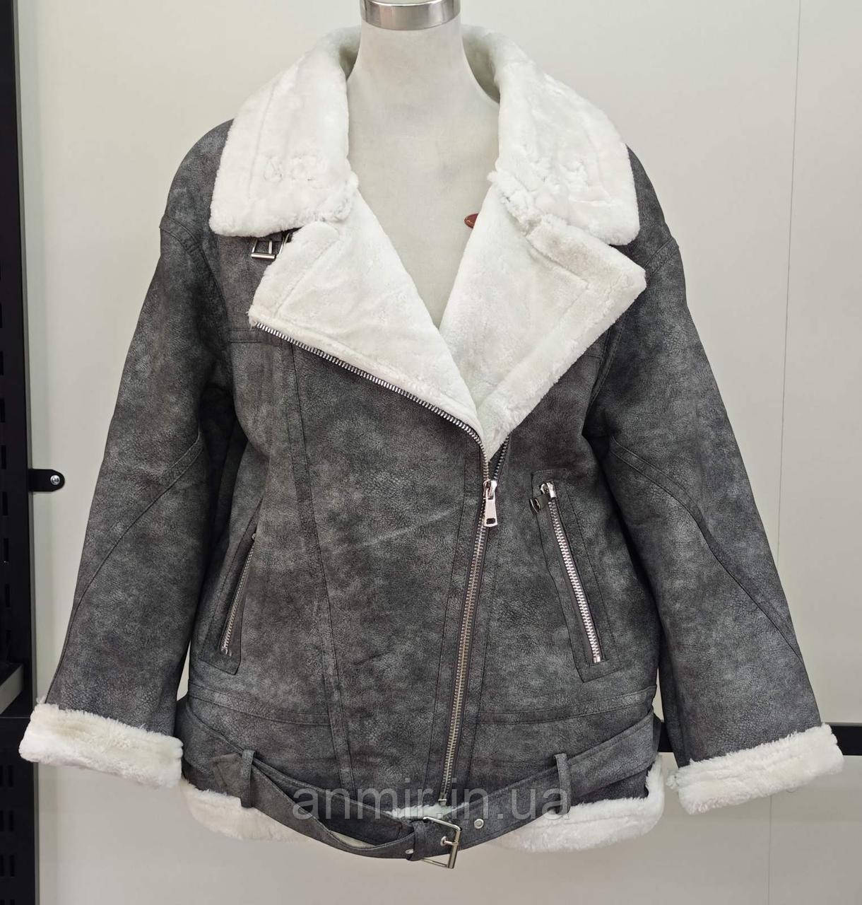 Дублянка зимова жіноча на хутрі відкладний комір норма 42-46, колір сірий мармур