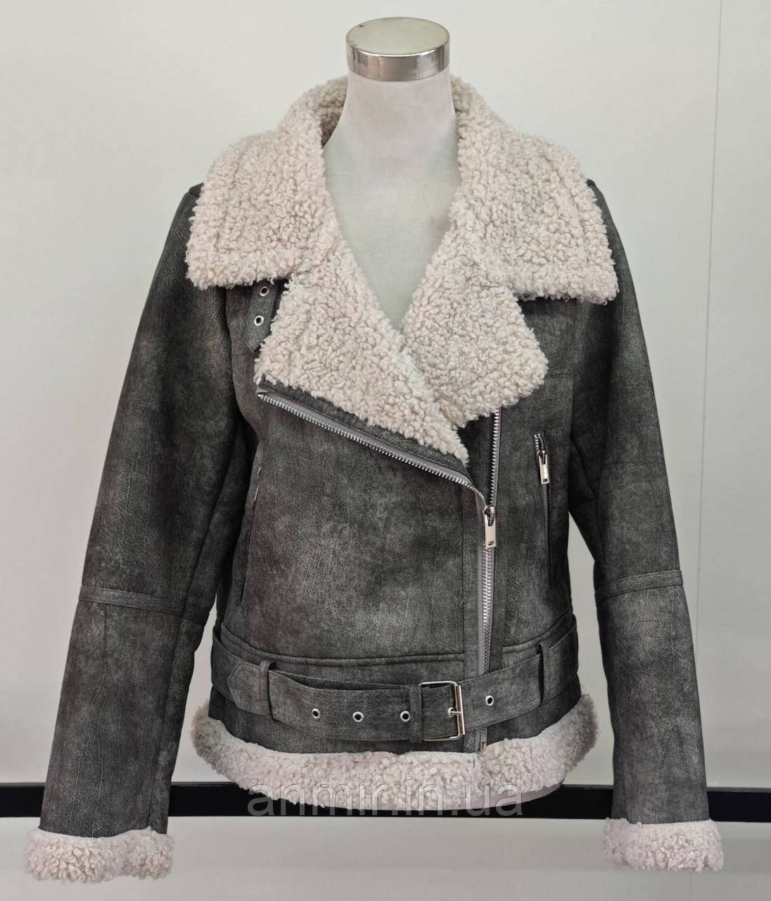 Дублянка зимова жіноча на хутрі відкладний комір норма 42-46, колір сірий мармур