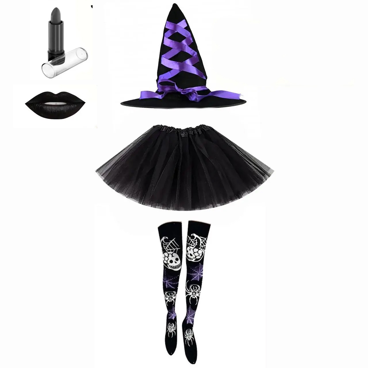 Костюм відьма на Хеллоуїн капелюх. спідниця, панчохи, макіяж, фото 1