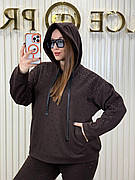 Жіночий трикотажний костюм двійка на флісі Туреччина (худі + штани) | Великі розміри