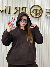 Жіночий трикотажний костюм двійка на флісі Туреччина (худі + штани) | Великі розміри, фото 2