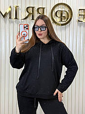 Жіночий трикотажний костюм двійка на флісі Туреччина (худі + штани) | Великі розміри, фото 3