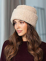 Шапка жіноча тепла Teddy Lux букле з каракуля бежева
