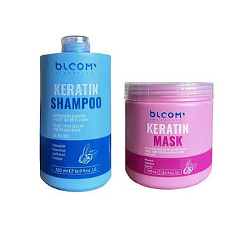 Набір для волосся для догляду після процедур (шампунь та маска) Bloom Keratin Shampoo + Mask, 500+500 мл (1263364+1263365)