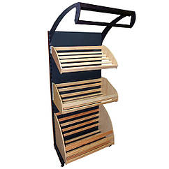 Стелаж хлібний Рістел 1900*750 мм ТИП 4, приставний торговий стелаж для свіжої випічки, кошики з дерева, стелаж Рістел