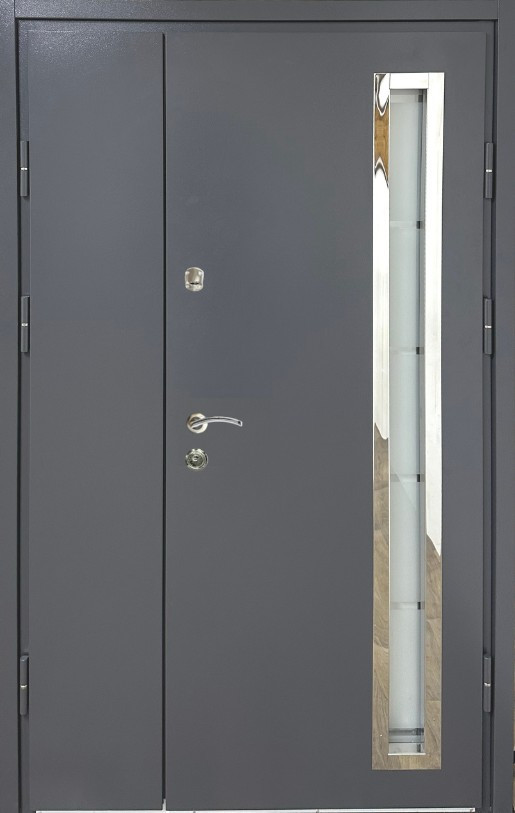 Вхідні двері ЛЮКС 1200 Метал+МДФ вулиця сірий RAL7024 + склопакет + терморозрив  Redfort серія Преміум, фото 1