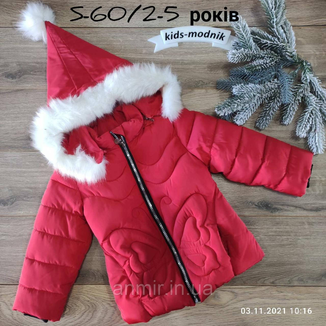 Куртка дитяча єврозима з капюшоном БОБОЧКА для дівчинки 2-5 років, червоного кольору
