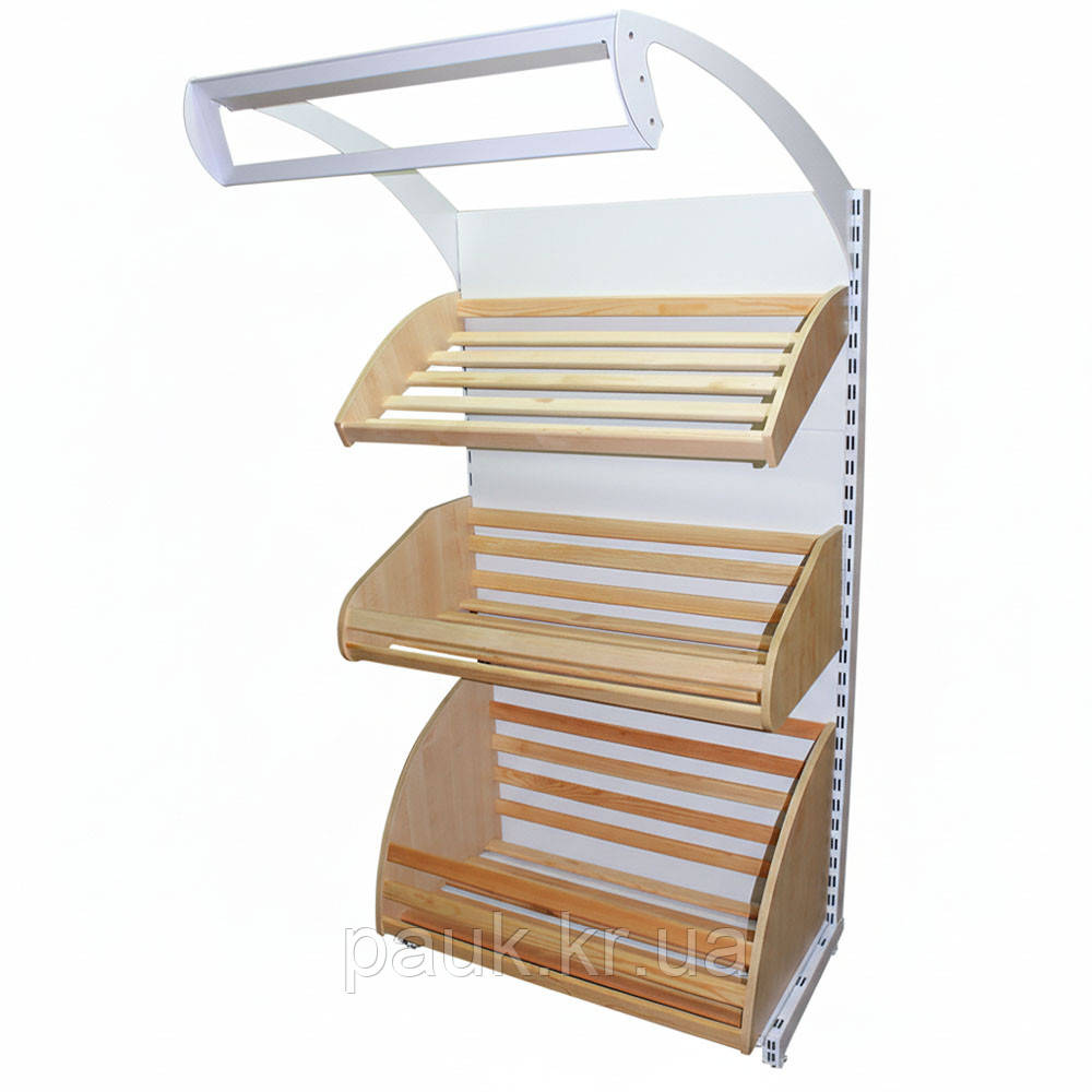 Стелаж хлібний Рістел 1900*950 мм ТИП 4, приставний торговий стелаж для свіжої випічки, кошики з дерева, стелаж Рістел, фото 1