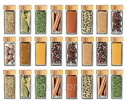 Набір баночок для спецій з бамбуковими кришками та етикетками, 120 мл 24 шт