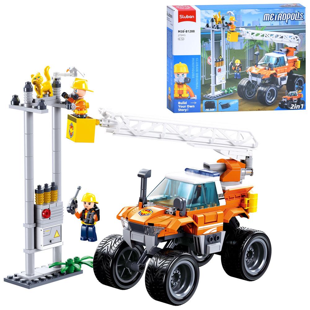 Конструктор SLUBAN M38-B1288 місто, машина 2в1 (стріляє, вежа), електричний стовп, фігурки, 273дет., кор., фото 1