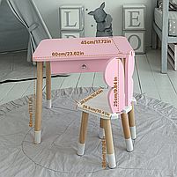 Дитячий набір меблів стіл та стілець, столик із шухлядою 46х60х45, стільчик в виді метелика 26.5х26х25, рожевий з білим, фото 10