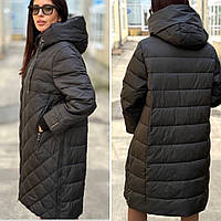 Зимова жіноча фабрична куртка з капюшоном великі розміри р.50-60 чорна куртка батал