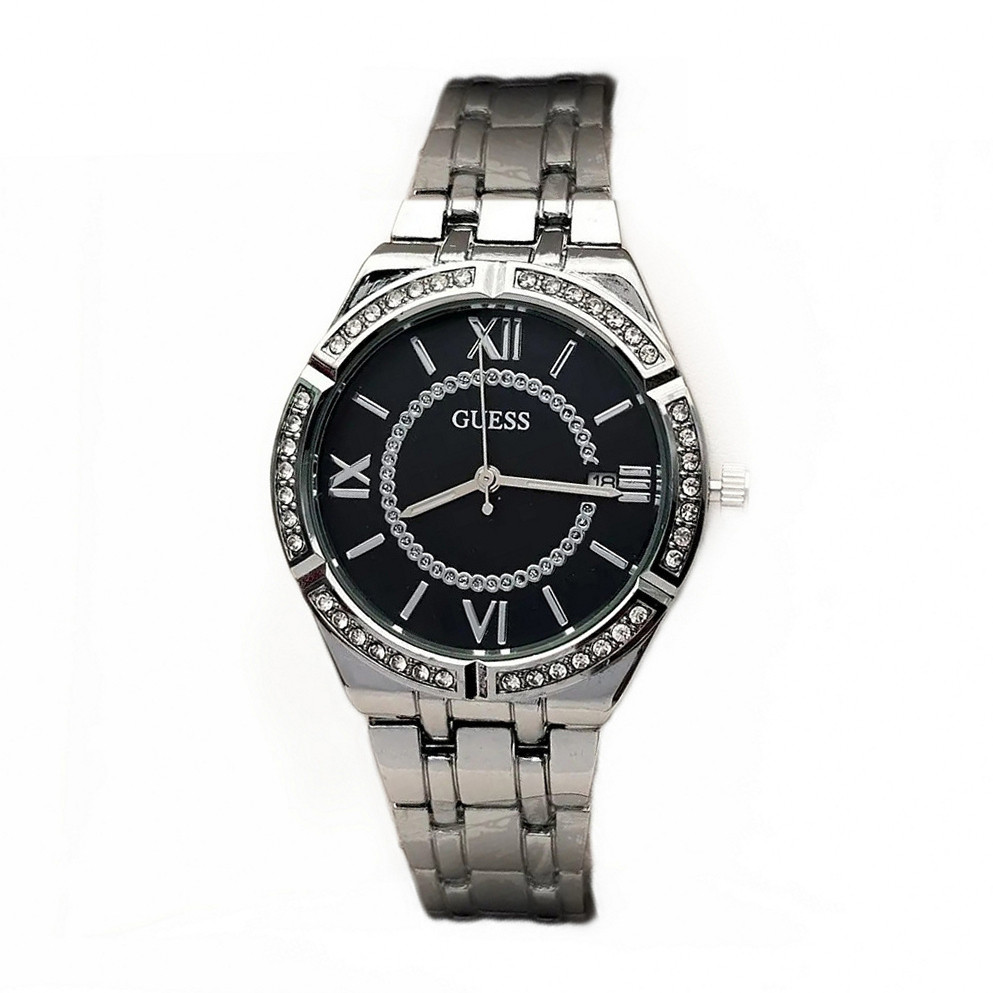 Годинник жіночий наручний Guess (Гесс), срібло з чорним циферблатом ( код: IBW912SB )