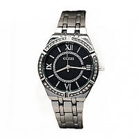 Годинник жіночий наручний Guess (Гесс), срібло з чорним циферблатом ( код: IBW912SB )