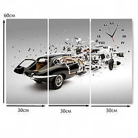 Картина-годинник «Ретро автомобіль» Триптих із безшумним годинниковим механізмом Стильний настінний декор для чоловіків, фото 5