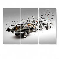 Картина-годинник «Ретро автомобіль» Триптих із безшумним годинниковим механізмом Стильний настінний декор для чоловіків, фото 2