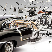 Картина-годинник «Ретро автомобіль» Триптих із безшумним годинниковим механізмом Стильний настінний декор для чоловіків, фото 4