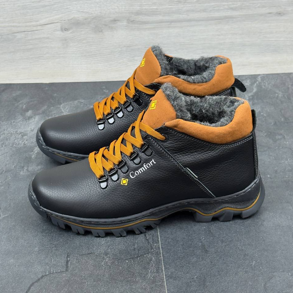 Зимові чоловічі шкіряні черевики, кросівки чорні утеплені з натуральної шкіри на хутрі на зиму для чоловіків, розмір 40-45, фото 1