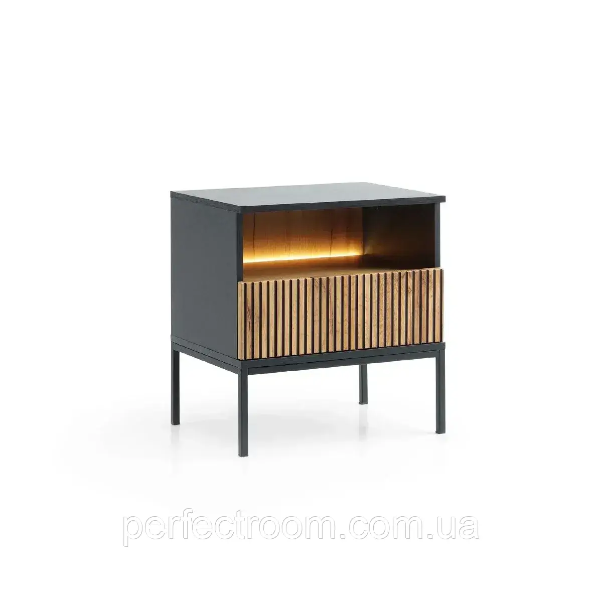 Тумба приліжкова з освітленням на ніжках SENTO S54 1 PKT LED Чорний/Дуб Вотан
