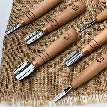 Стамески напівкруглі та пологі Адольфа Юр'єва для комбінованого геометричного різьблення