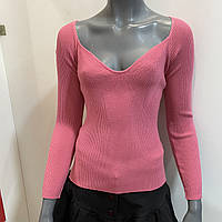 Светр жіночий яскравий однотонний тонкий декольте S\М рожевий