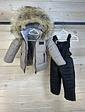 Комбінезон зимовий з натуральною опушкою на капюшоні для хлопчика Дитяча куртка + штани зима Мокко 86, фото 7
