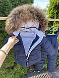 Комбінезон зимовий теплий для хлопчика Дитячий комплект з натуральною опушкою на капюшоні зима синій 86, фото 4