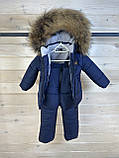 Комбінезон зимовий теплий для хлопчика Дитячий комплект з натуральною опушкою на капюшоні зима синій 86, фото 5