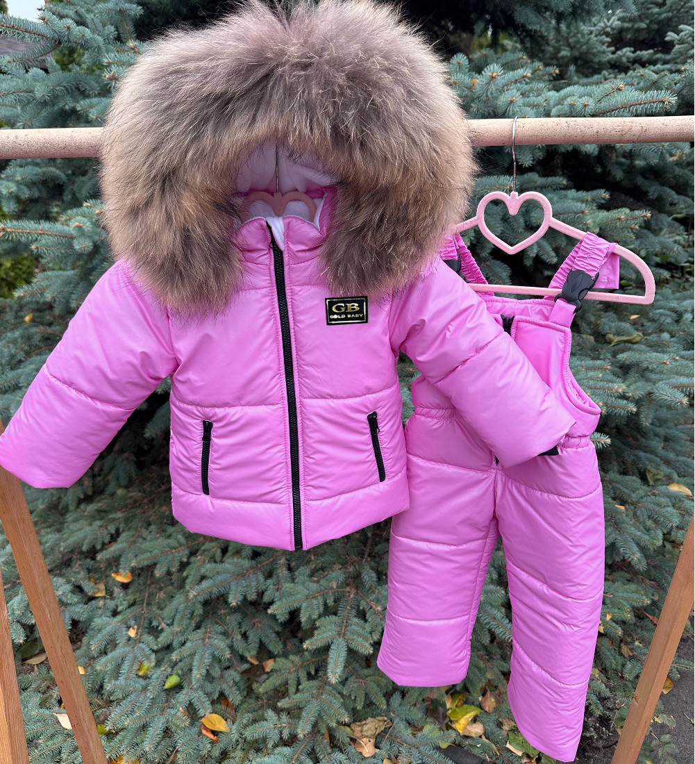 Комбінезон зимовий Барбі на дівчинку Теплий дитячий комплект на флісі для малюків від 1 року зима Рожевий 86, фото 1
