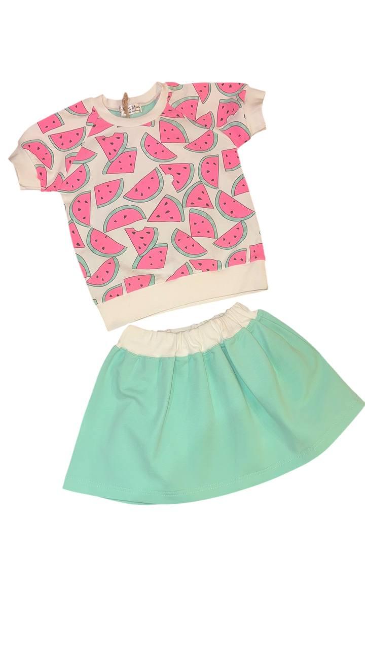 Дитячий літній костюм для дівчинки з футболкою та спідничкою 86-92-98, фото 1