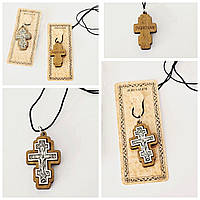 Дерев'яний хрестик натільний на шнурочку