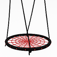 Гойдалка-гніздо WCG 100 см | Дитяча гойдалка з сіткою для вулиці та дому. Червоно-чорна