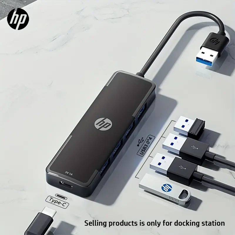 USB-концентратор HP 4 порта, USB 3.0, ABS-концентратор для ноутбука, мультиспліттер, адаптер для Xiaomi чорний, фото 1